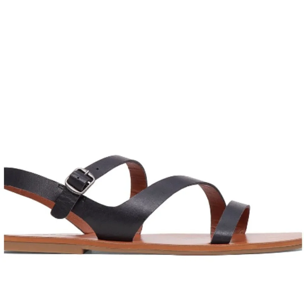 Lucky Brand Alexcia Black Leather Strappy Flat Sandal 11